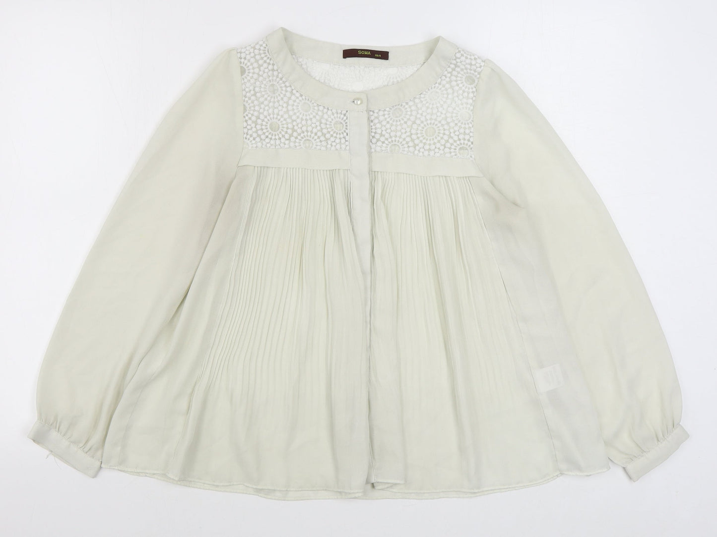 Soma Womens Beige  Polyester Basic Blouse Size S Round Neck