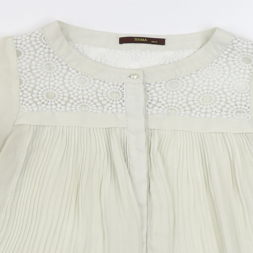 Soma Womens Beige  Polyester Basic Blouse Size S Round Neck