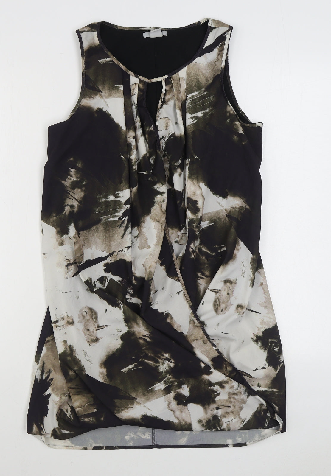 H&M Womens Black Geometric Polyester Basic Blouse Size 8 Boat Neck