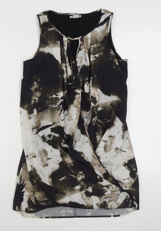 H&M Womens Black Geometric Polyester Basic Blouse Size 8 Boat Neck