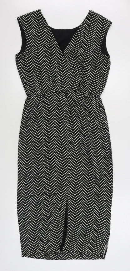 Next Womens Black Herringbone Polyester Sheath  Size 8  V-Neck Pullover