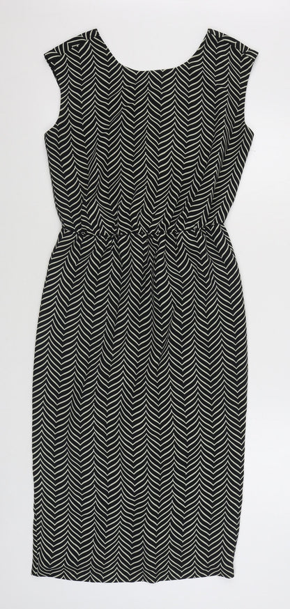Next Womens Black Herringbone Polyester Sheath  Size 8  V-Neck Pullover