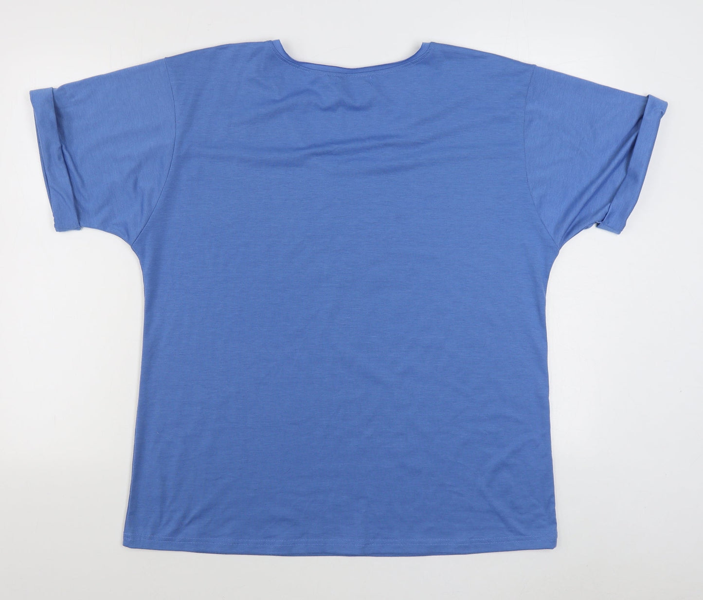 Sheilay Womens Blue  Polyester Basic T-Shirt Size S V-Neck