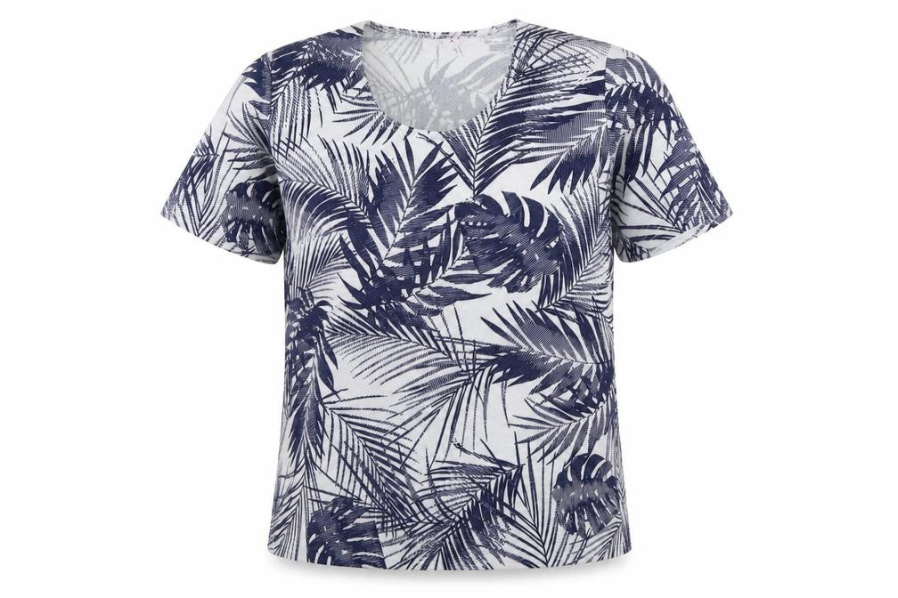 Julipa Womens Blue Floral Polyester Basic T-Shirt Size 12 Scoop Neck
