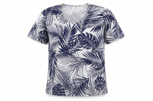 Julipa Womens Blue Floral Polyester Basic T-Shirt Size 12 Scoop Neck