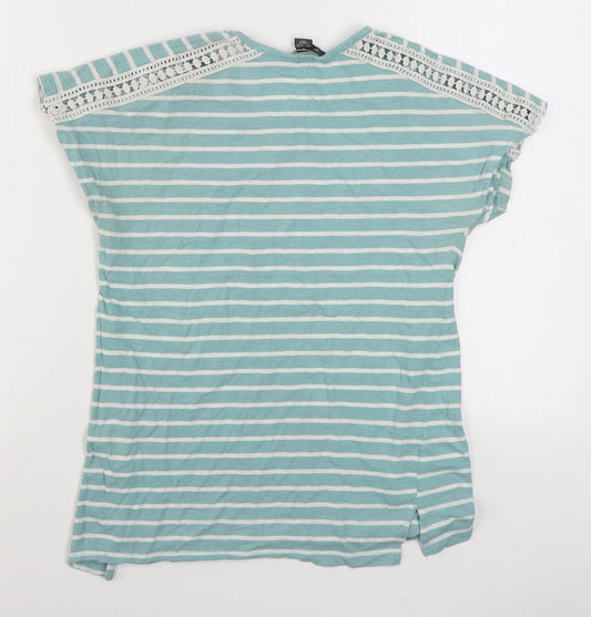 Primark Womens Green Striped 100% Cotton Basic T-Shirt Size XS Round Neck