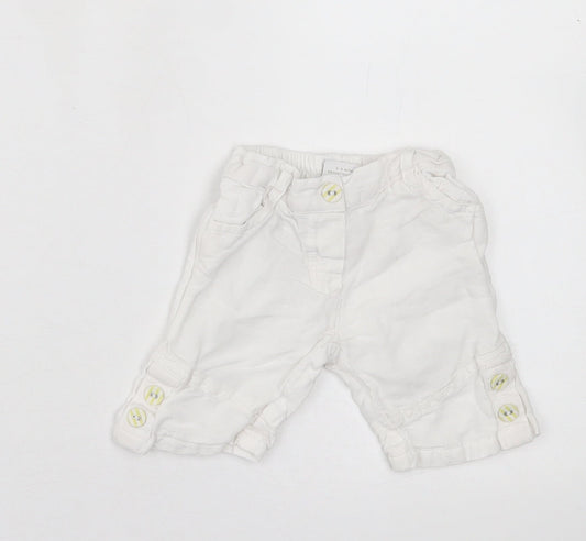 NEXT Girls White  Cotton Cropped Trousers Size 3-6 Months  Button