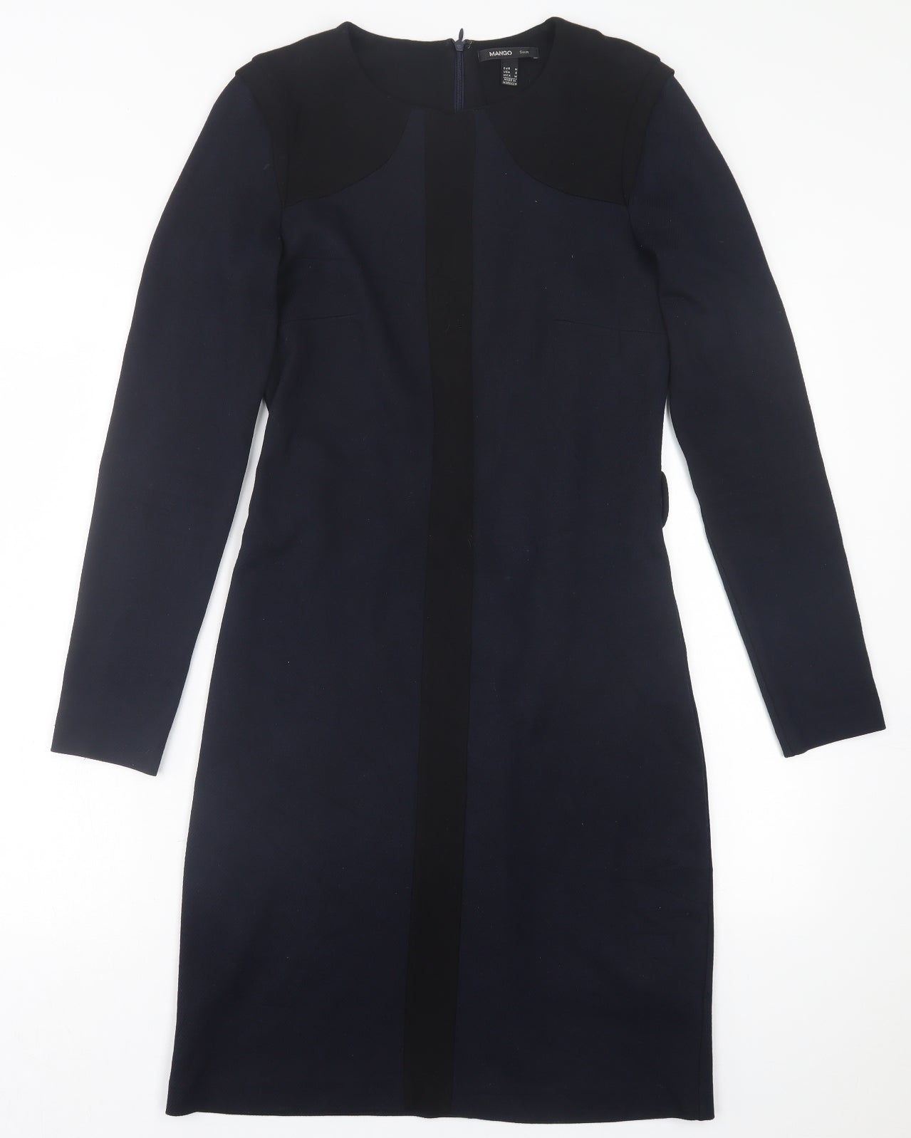 Mango Womens Blue  Viscose A-Line  Size M  Crew Neck Zip