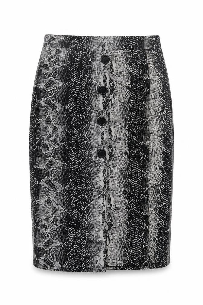 New Look Womens Grey Animal Print Polyester A-Line Skirt Size 8   Button