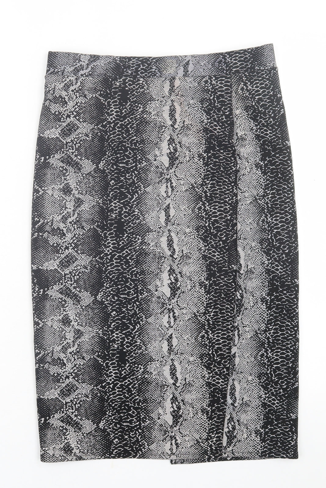 New Look Womens Grey Animal Print Polyester A-Line Skirt Size 8   Button