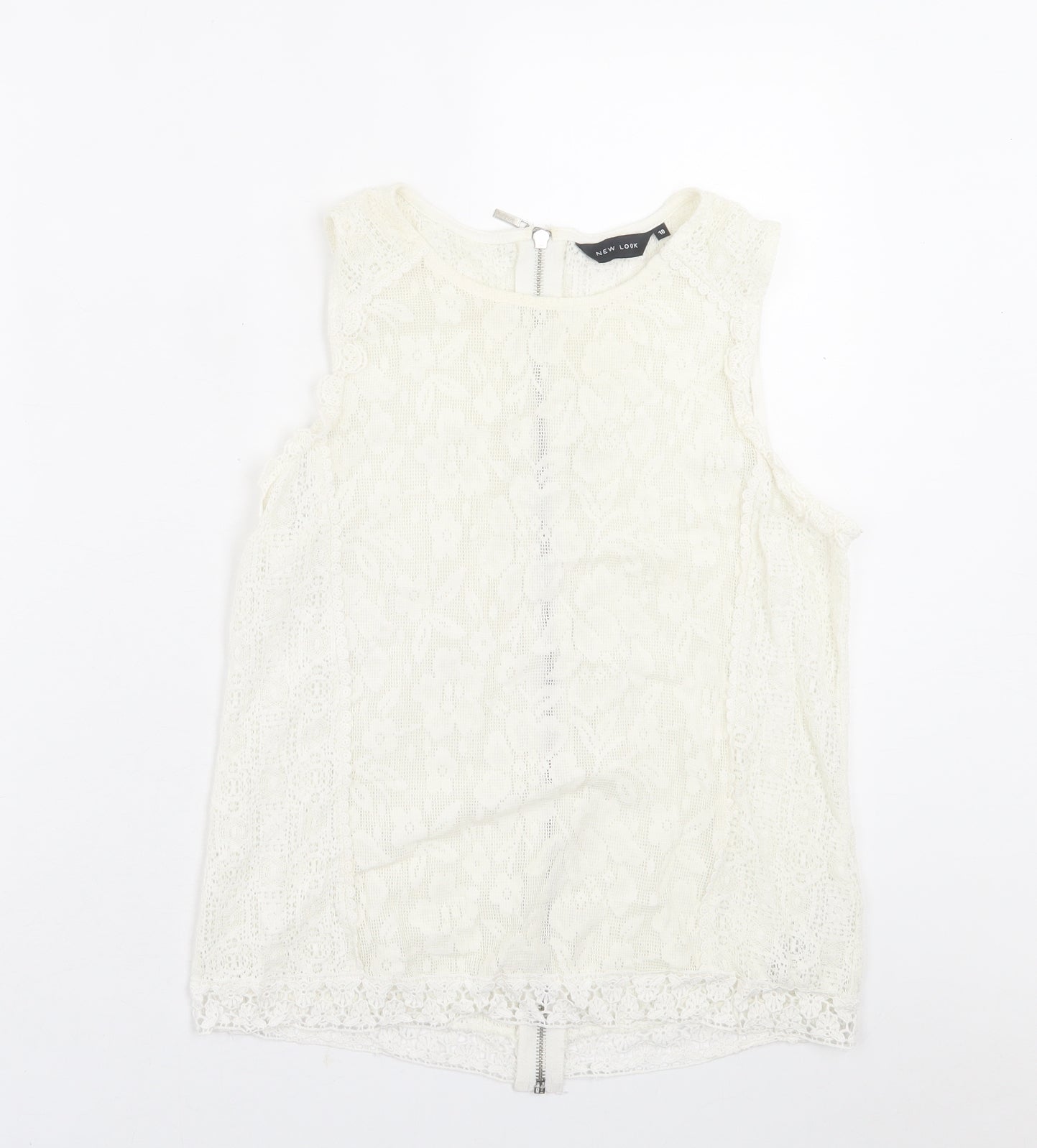 New Look Womens Ivory Floral Polyester Basic Tank Size 10 Crew Neck