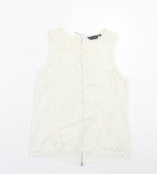 New Look Womens Ivory Floral Polyester Basic Tank Size 10 Crew Neck