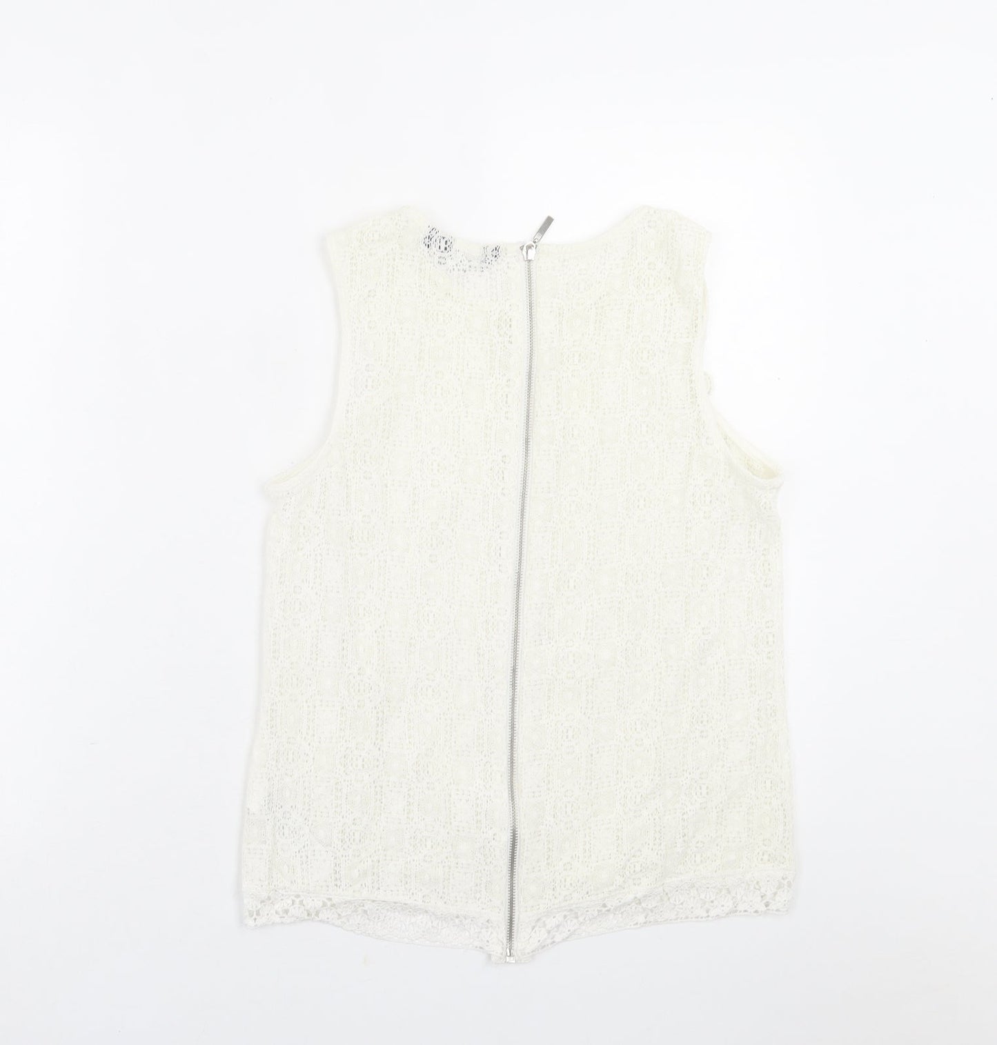 New Look Womens Ivory Floral Polyester Basic Tank Size 10 Crew Neck