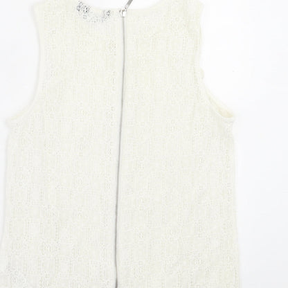 Preloved New Look Womens Ivory Floral Polyester Basic Tank Size 10 Crew Neck - Label
