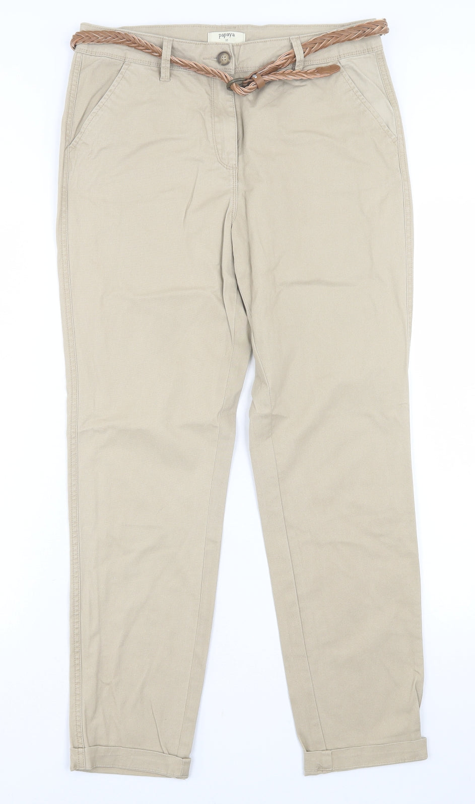 Papaya Womens Beige  Cotton Straight Jeans Size 10 L28 in Regular Button