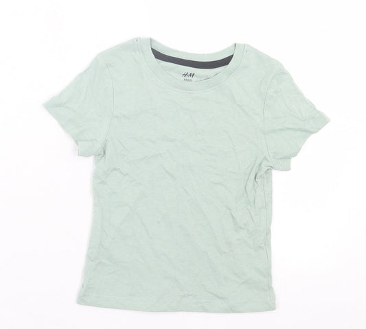 H&M Boys Green  Cotton Basic T-Shirt Size 2 Years Crew Neck Pullover