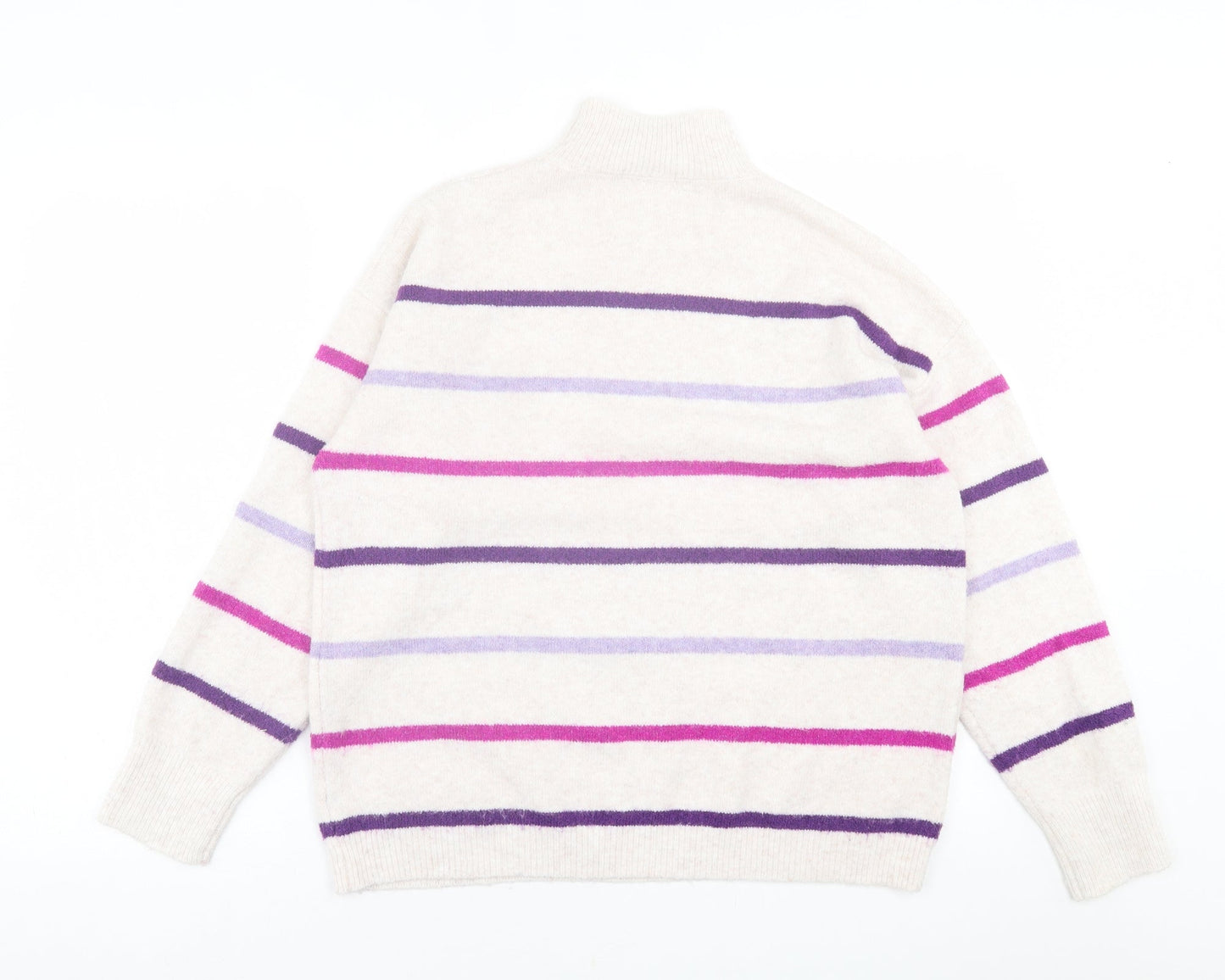 TU Womens Purple High Neck Striped Acrylic Pullover Jumper Size 12