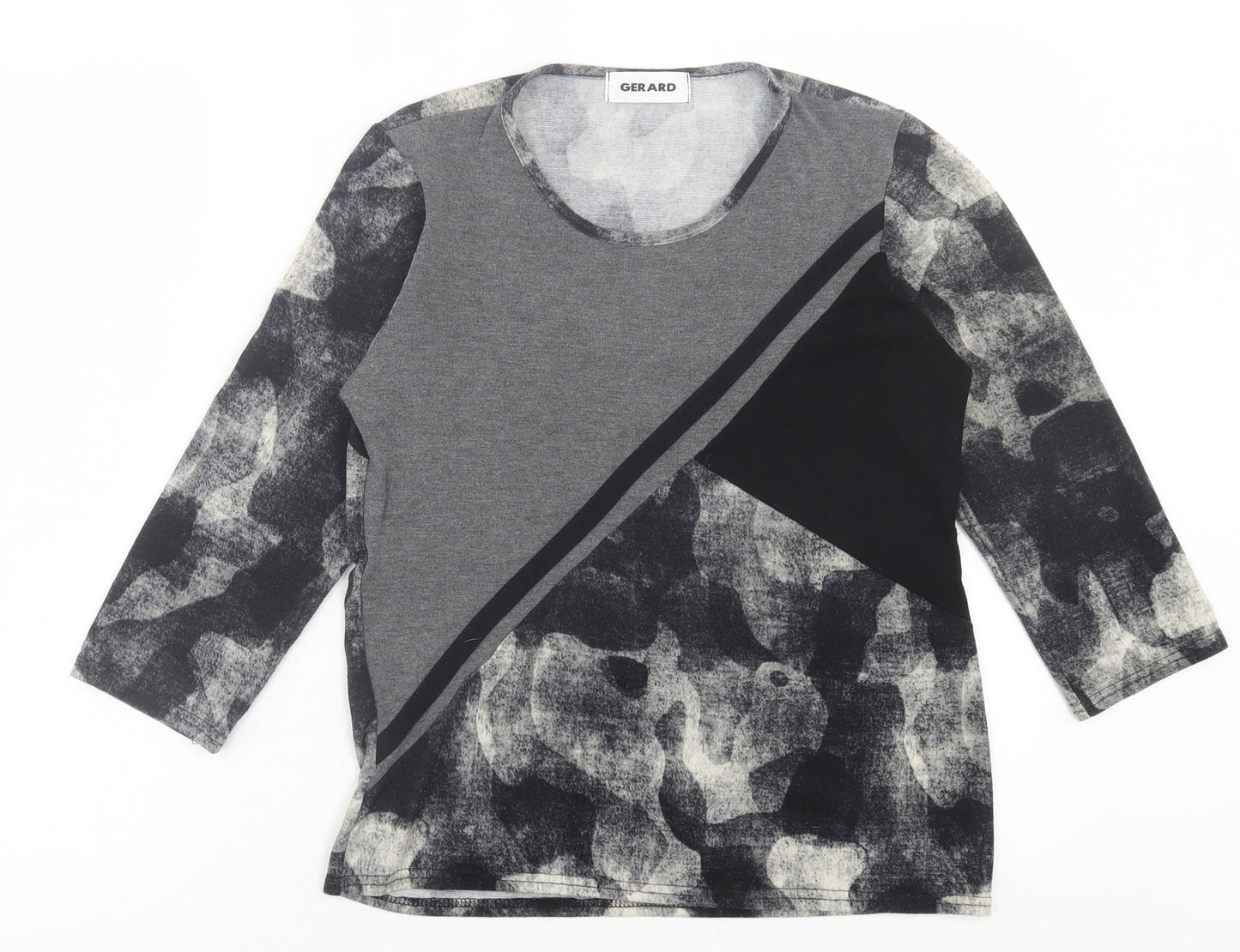 Gerard Womens Grey Geometric Polyester Basic T-Shirt Size 10 Crew Neck