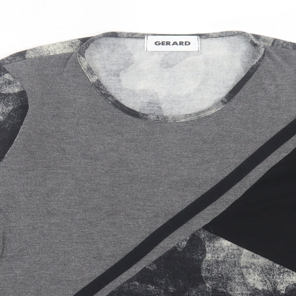 Gerard Womens Grey Geometric Polyester Basic T-Shirt Size 10 Crew Neck