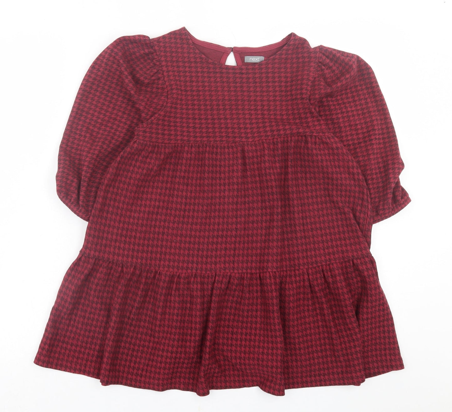NEXT Girls Red Houndstooth Polyester A-Line  Size 11 Years  Crew Neck Button