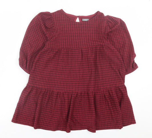 NEXT Girls Red Houndstooth Polyester A-Line  Size 11 Years  Crew Neck Button
