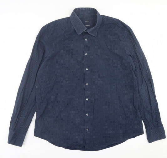 Montego Mens Blue Polka Dot Polyester  Button-Up Size L Collared Button