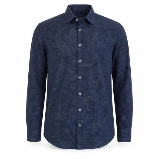 Montego Mens Blue Polka Dot Polyester  Button-Up Size L Collared Button