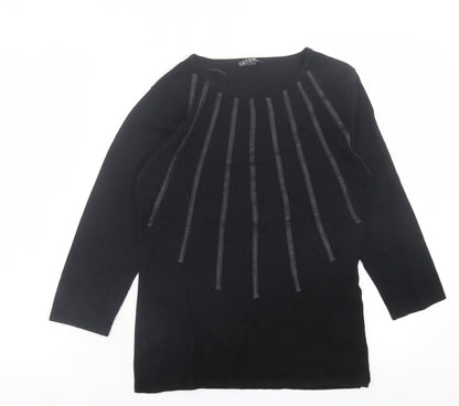 Casamia Womens Black Crew Neck Striped Viscose Pullover Jumper Size S