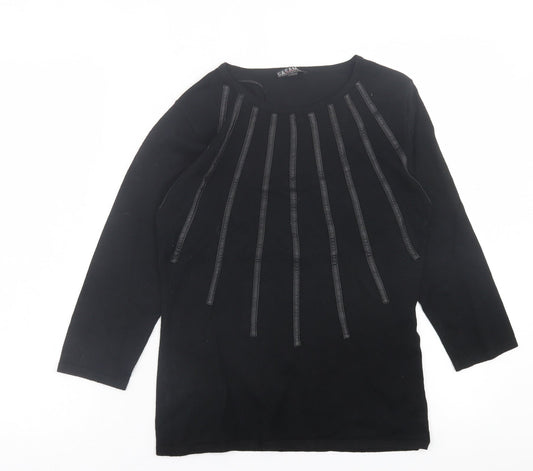 Casamia  Womens Black Crew Neck Striped Viscose Pullover Jumper Size S
