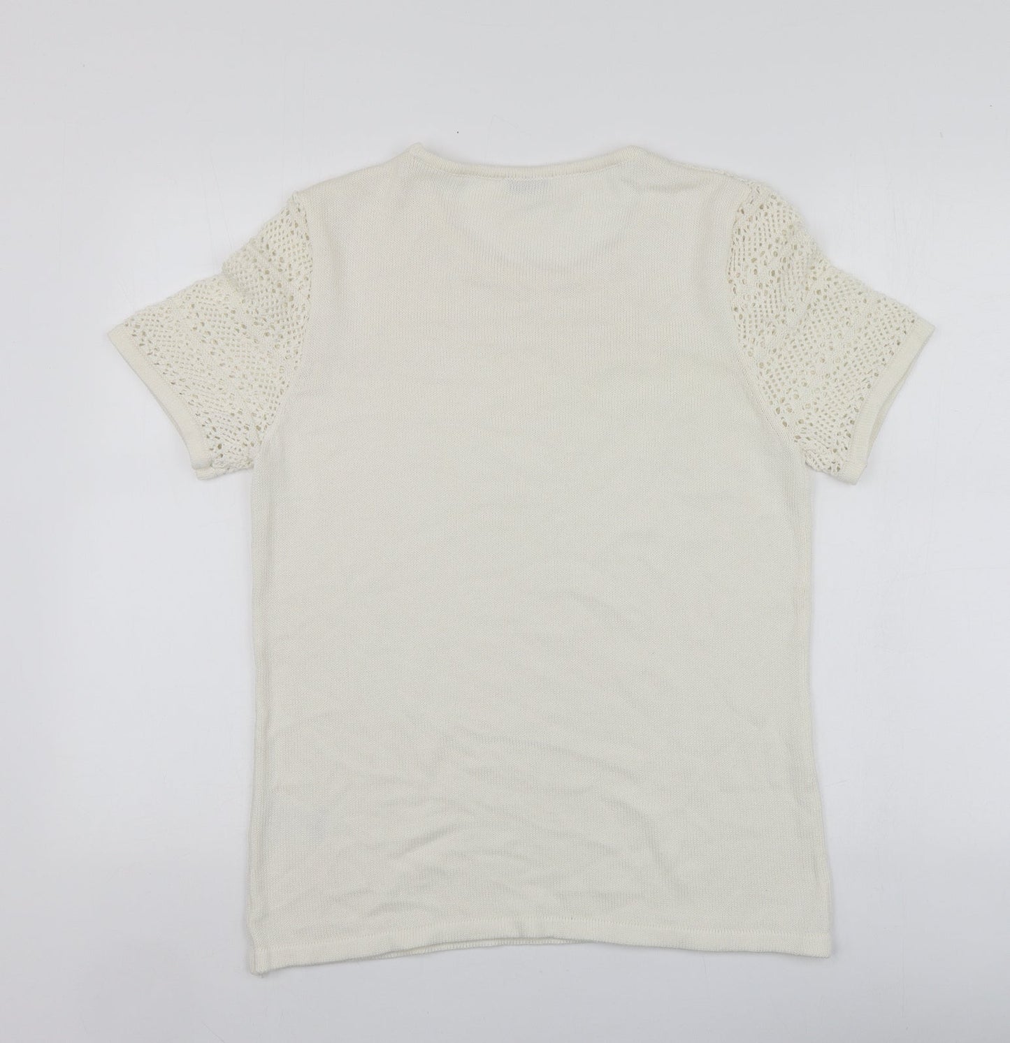 Damart Womens White Round Neck  Acrylic Henley Jumper Size M