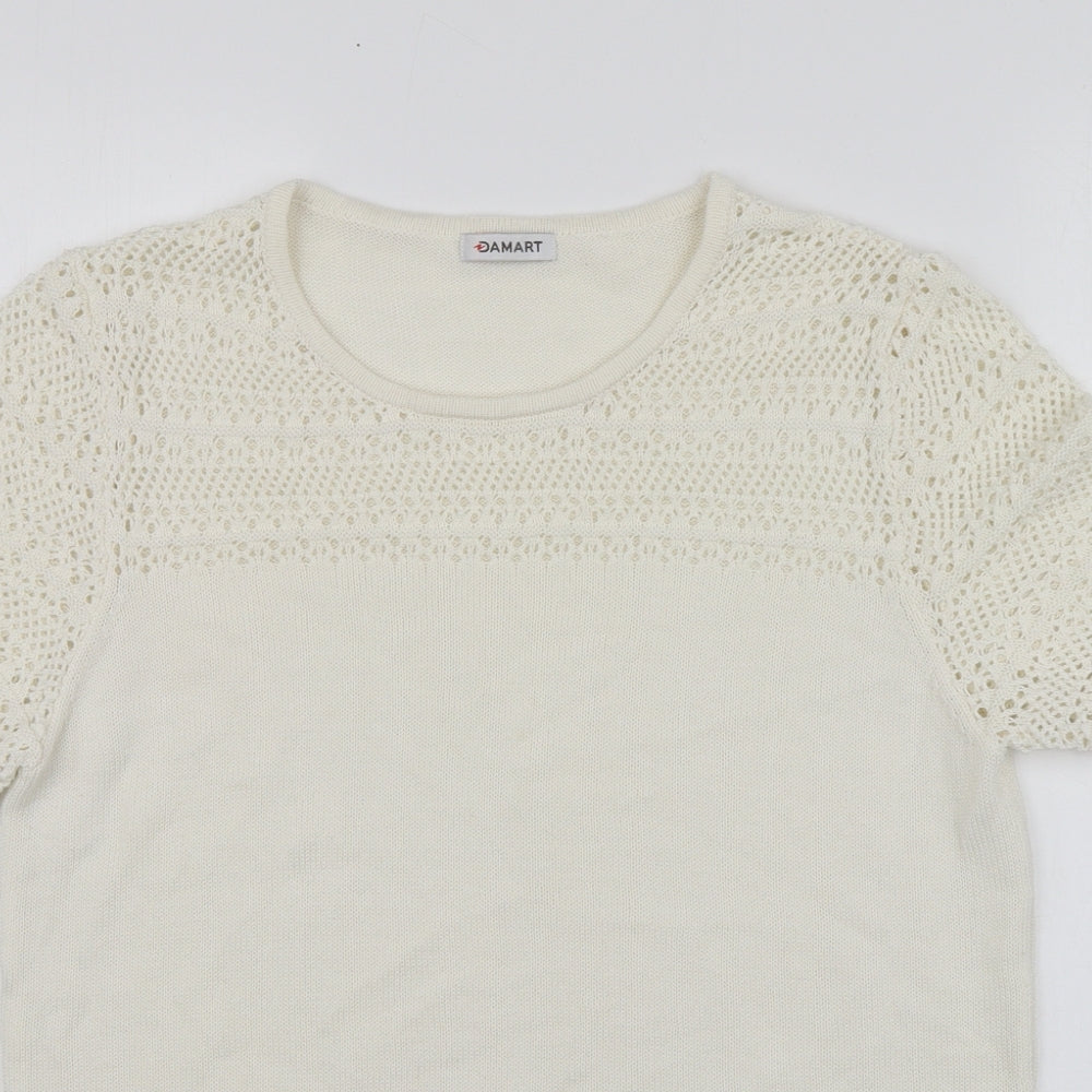 Damart Womens White Round Neck  Acrylic Henley Jumper Size M