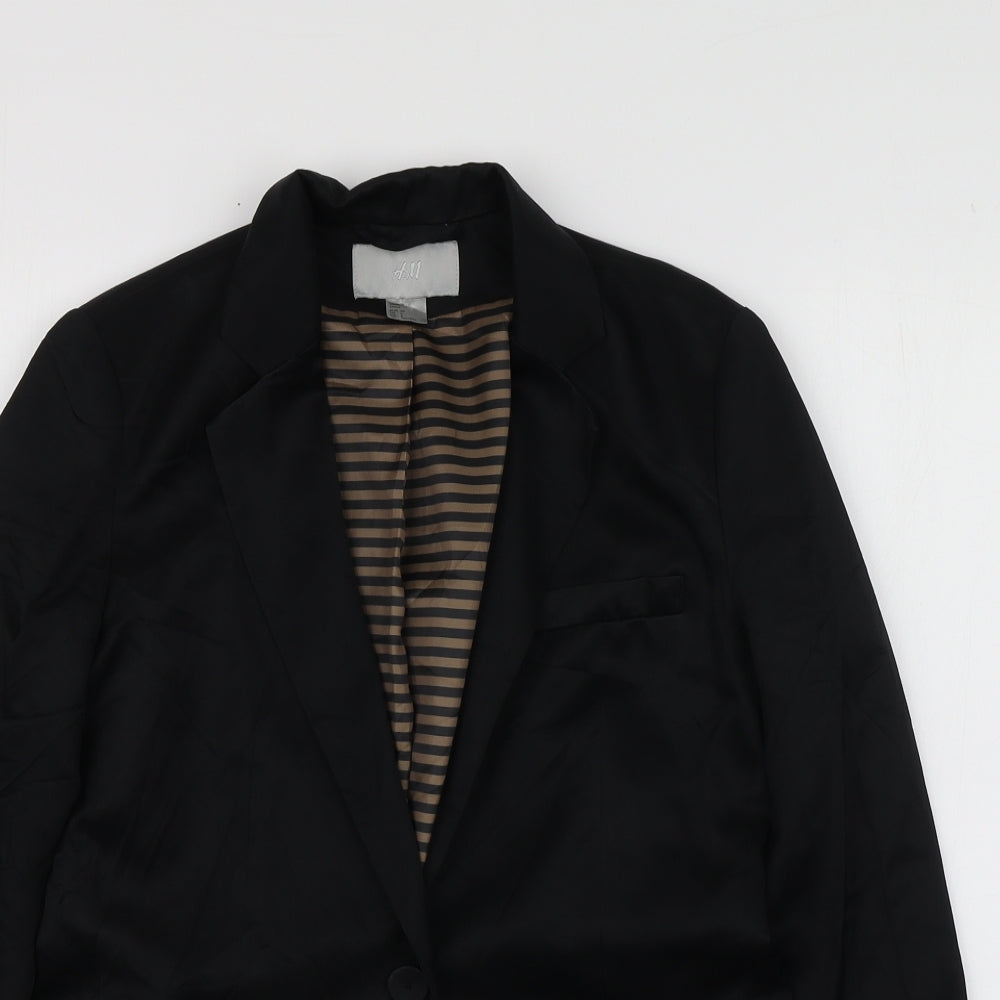 H&M Womens Black  Viscose Jacket Suit Jacket Size 36