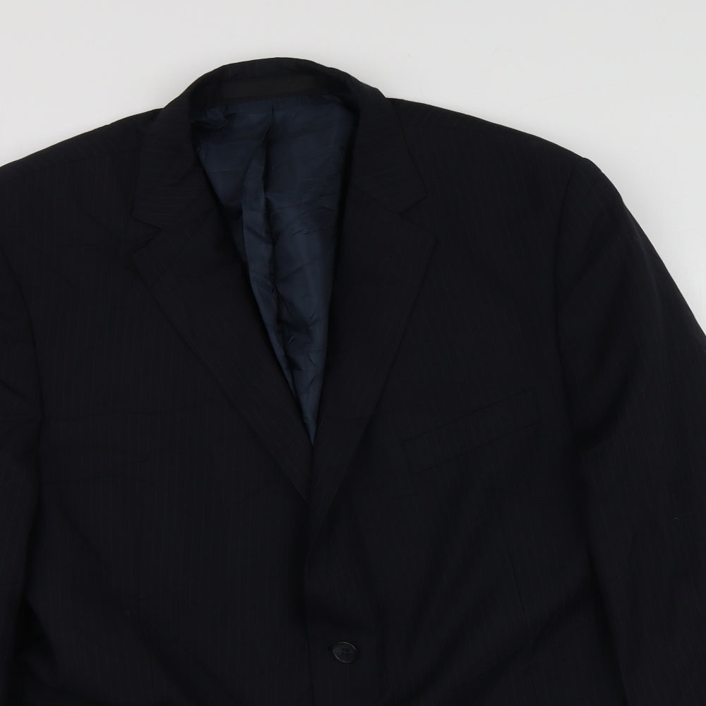 M&S Mens Blue Striped Wool Jacket Suit Jacket Size XL