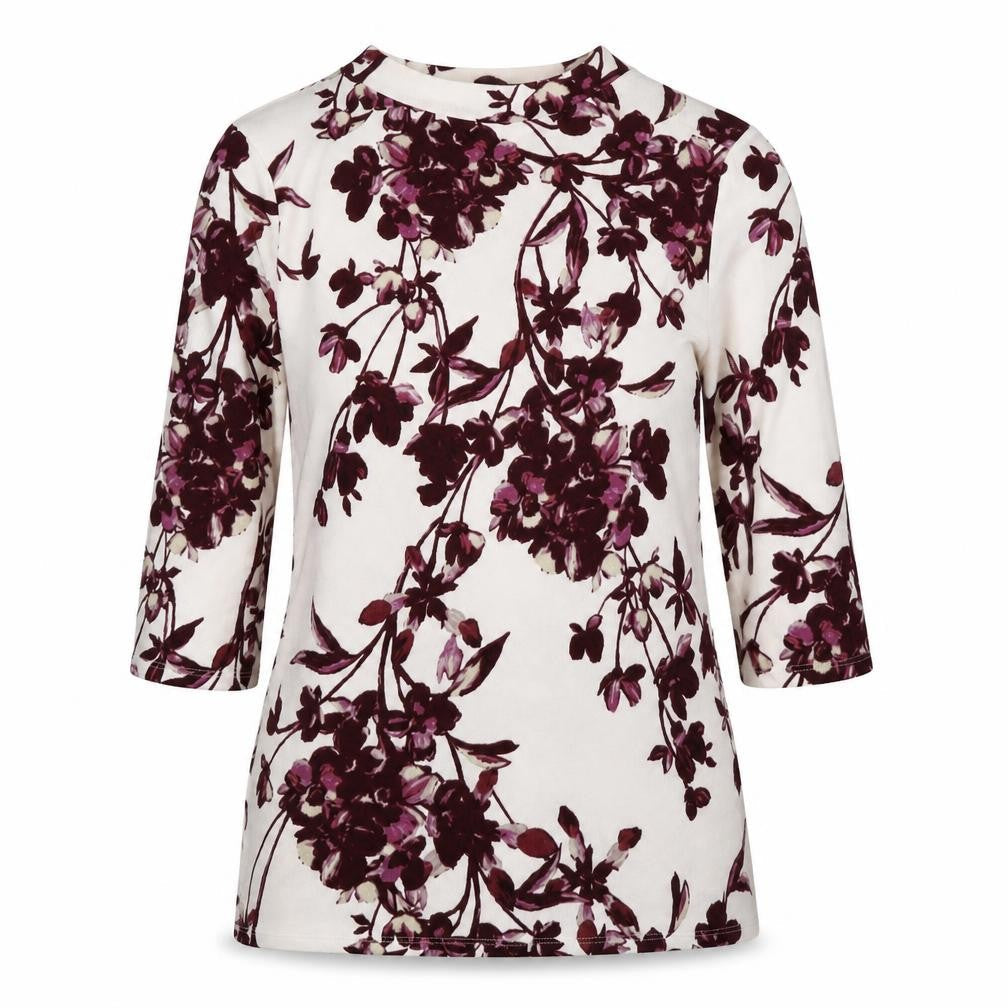 Classics Womens White Round Neck Floral Polyester Pullover Jumper Size 14