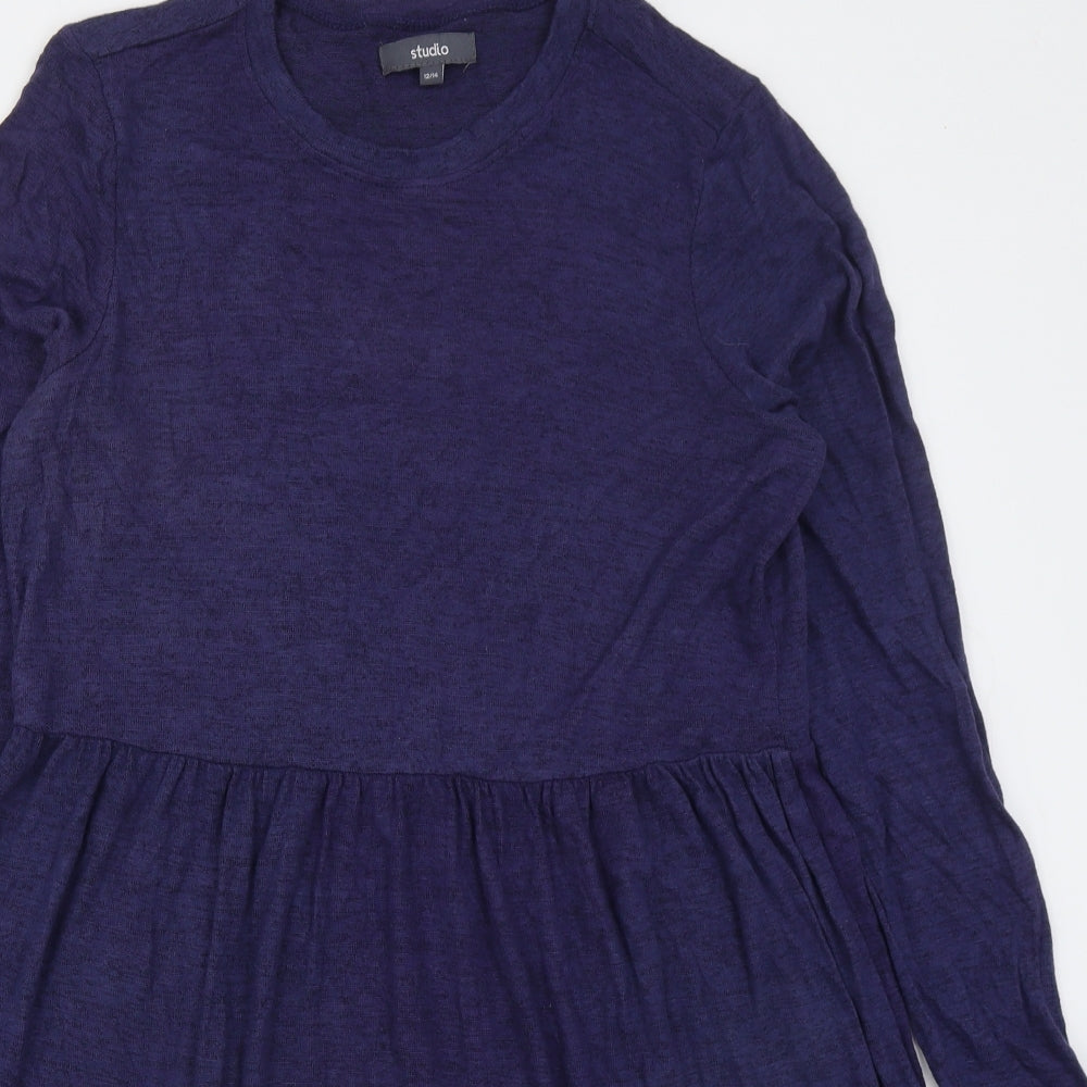 Studio Womens Blue  Viscose A-Line  Size 12  Crew Neck Pullover