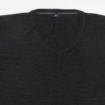 Easy Mens Grey V-Neck  Acrylic Pullover Jumper Size XL