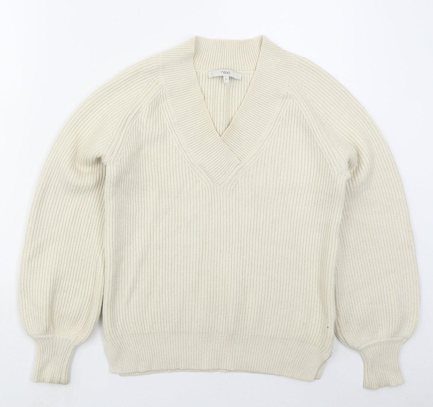 NEXT Womens Beige V-Neck  Viscose Pullover Jumper Size XS
