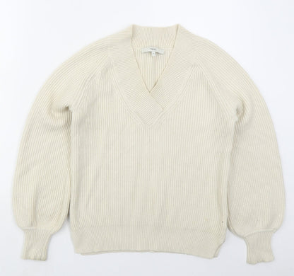 Next Womens Beige V-Neck  Viscose Pullover Jumper Size XS