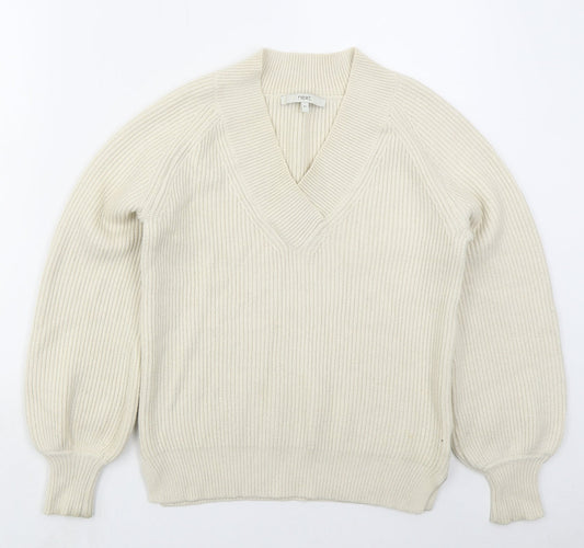 NEXT Womens Beige V-Neck  Viscose Pullover Jumper Size XS