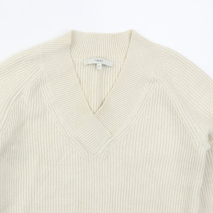 Next Womens Beige V-Neck  Viscose Pullover Jumper Size XS
