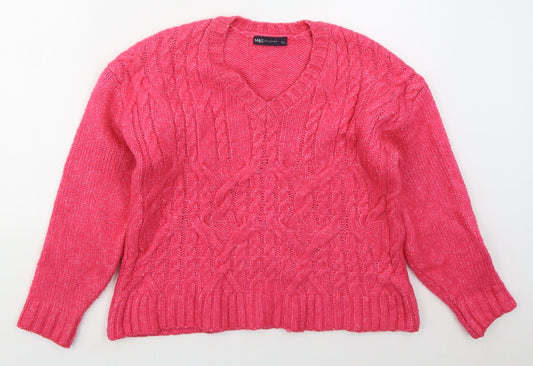 Marks and Spencer Womens Pink V-Neck  Nylon Pullover Jumper Size S