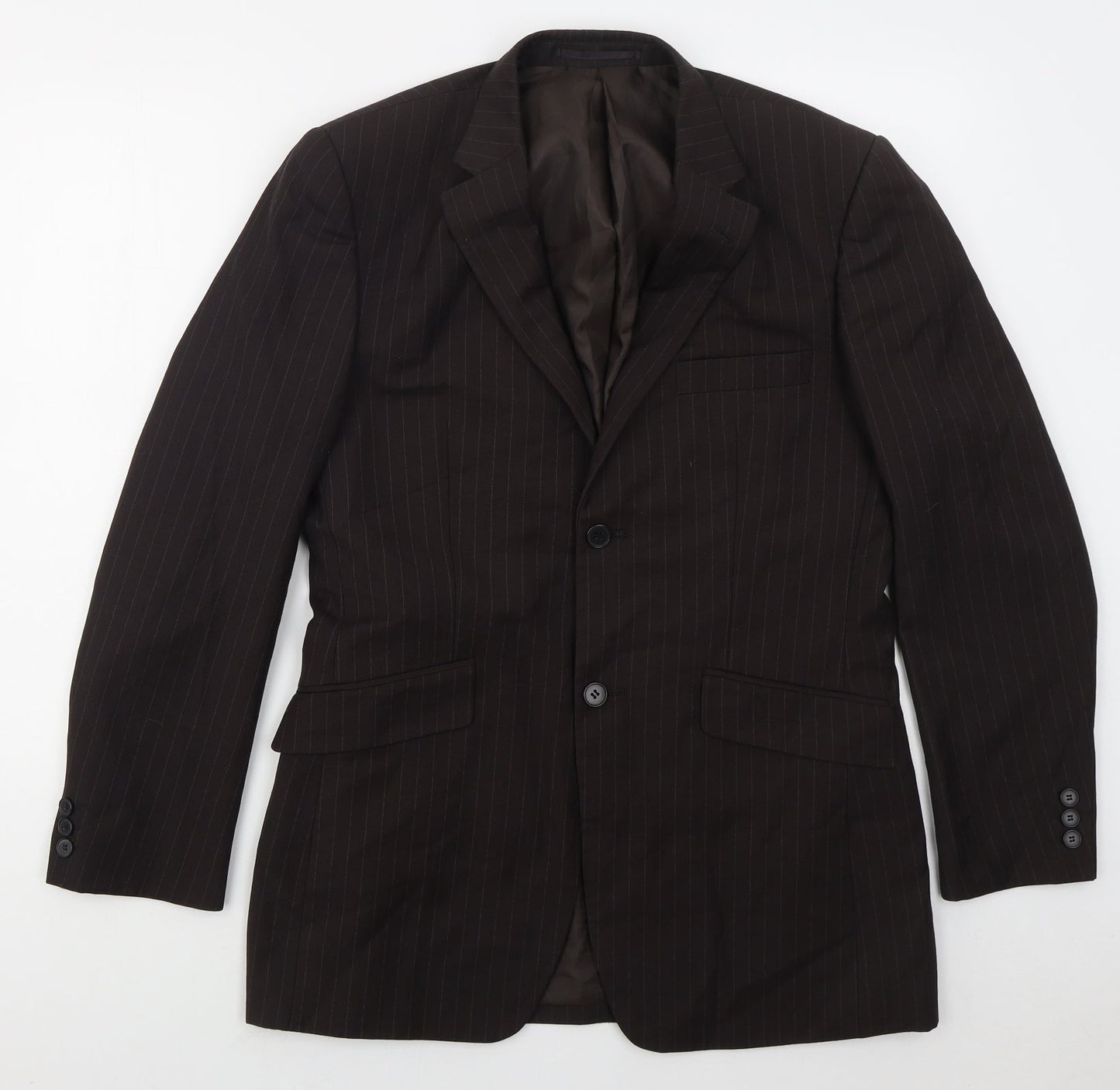 Burton Mens Brown Striped Polyester Jacket Suit Jacket Size 38