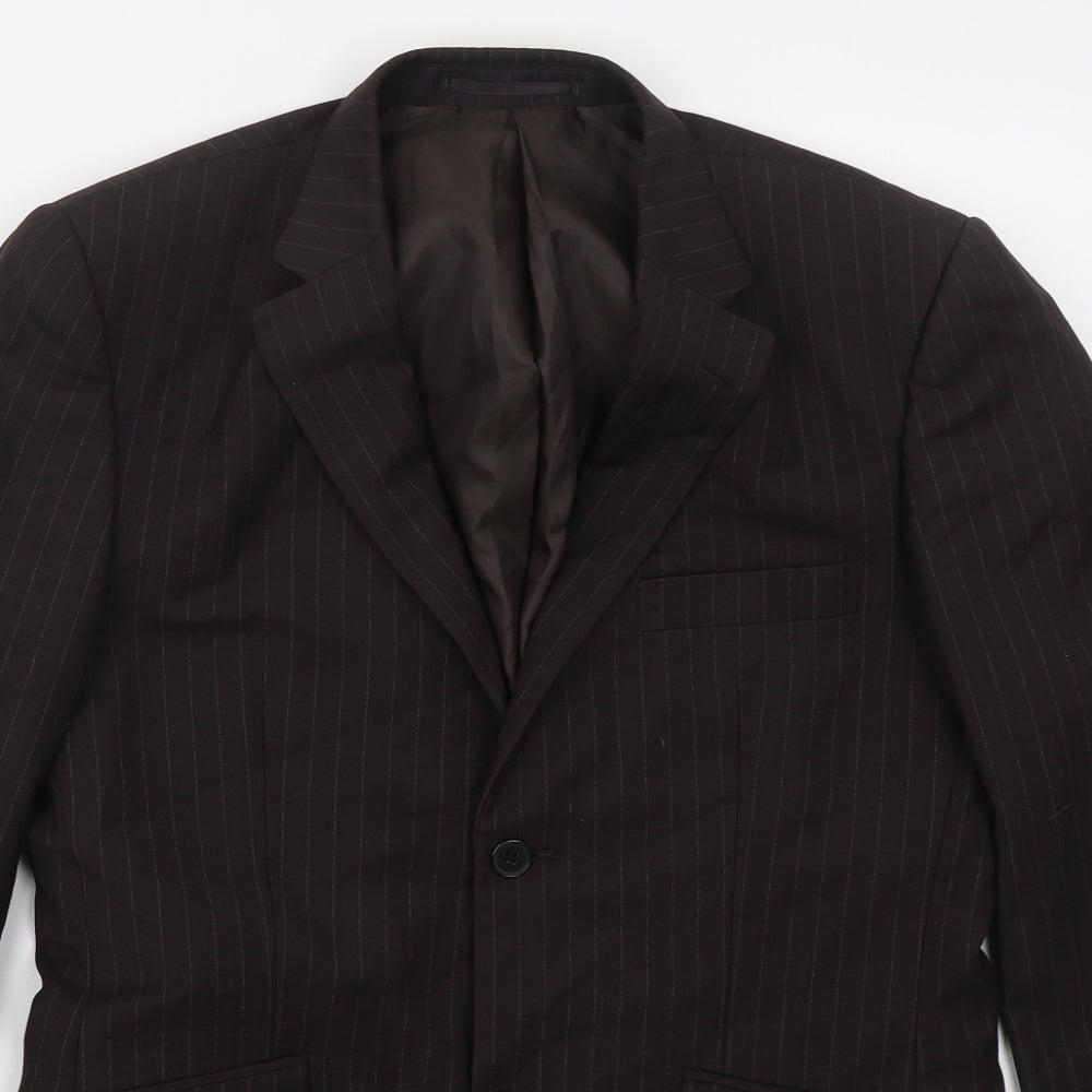 Burton Mens Brown Striped Polyester Jacket Suit Jacket Size 38