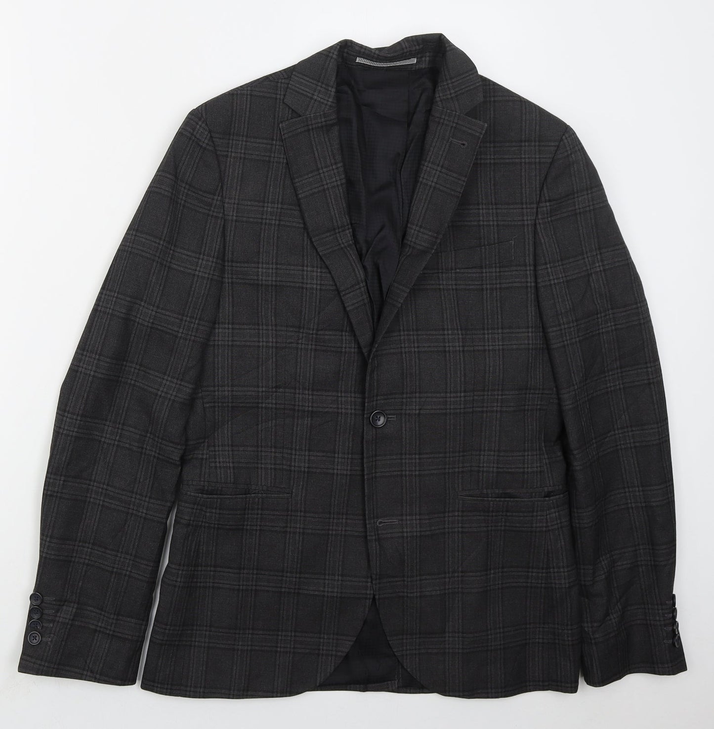 NEXT Mens Grey Check Polyester Jacket Suit Jacket Size 38