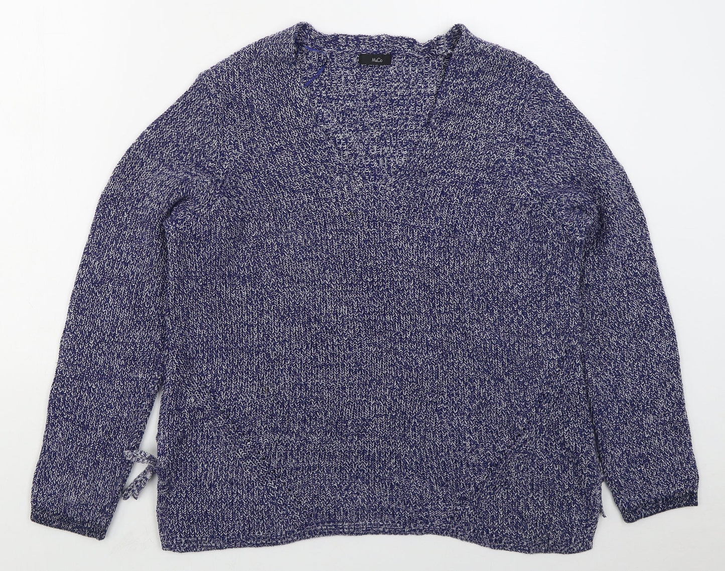 M&Co Womens Blue V-Neck  Cotton Pullover Jumper Size 16