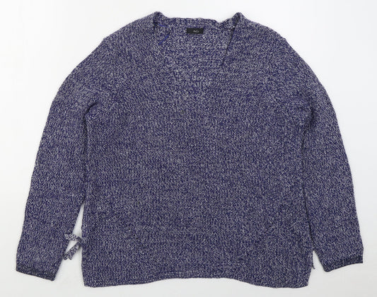 M&Co Womens Blue V-Neck  Cotton Pullover Jumper Size 16