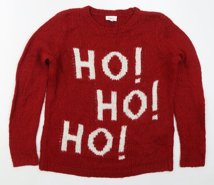 Next Womens Red Crew Neck  Acrylic Pullover Jumper Size 10   - Ho Ho Ho