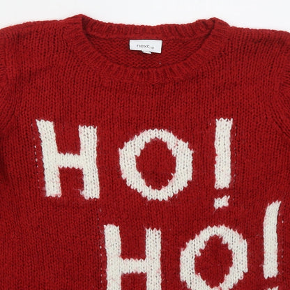 Next Womens Red Crew Neck  Acrylic Pullover Jumper Size 10   - Ho Ho Ho