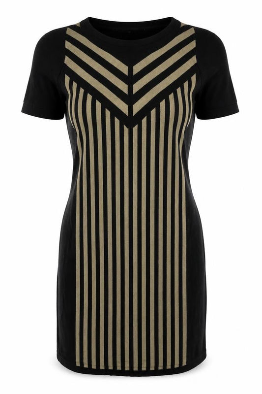 Marks & Spencer Womens Black Striped Acrylic Jumper Dress  Size 10  Crew Neck Pullover