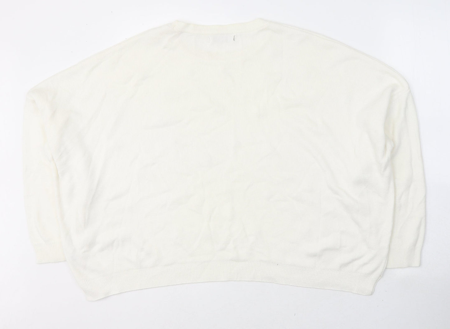 Stradivarius Womens White Round Neck  Cotton Pullover Jumper Size L